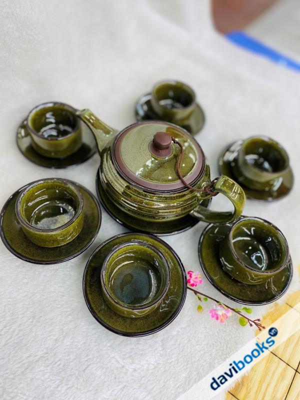 (ad10728) Bộ Ấm Chén Bát Tràng Men Hỏa Biến Màu Đỏ