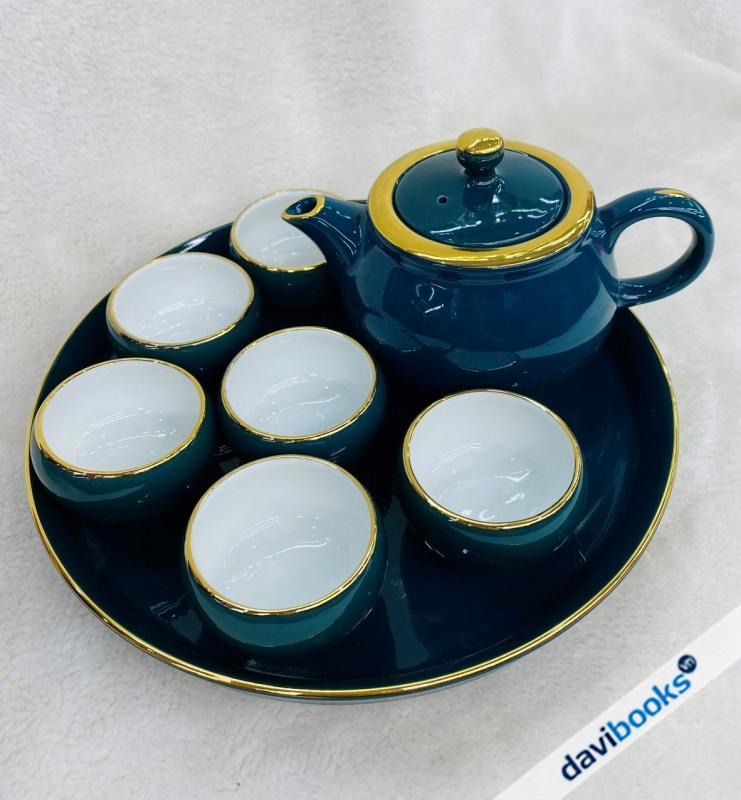 (ad10709) Bộ Ấm Tách Trà Khay Trơn Xanh Cửu Long