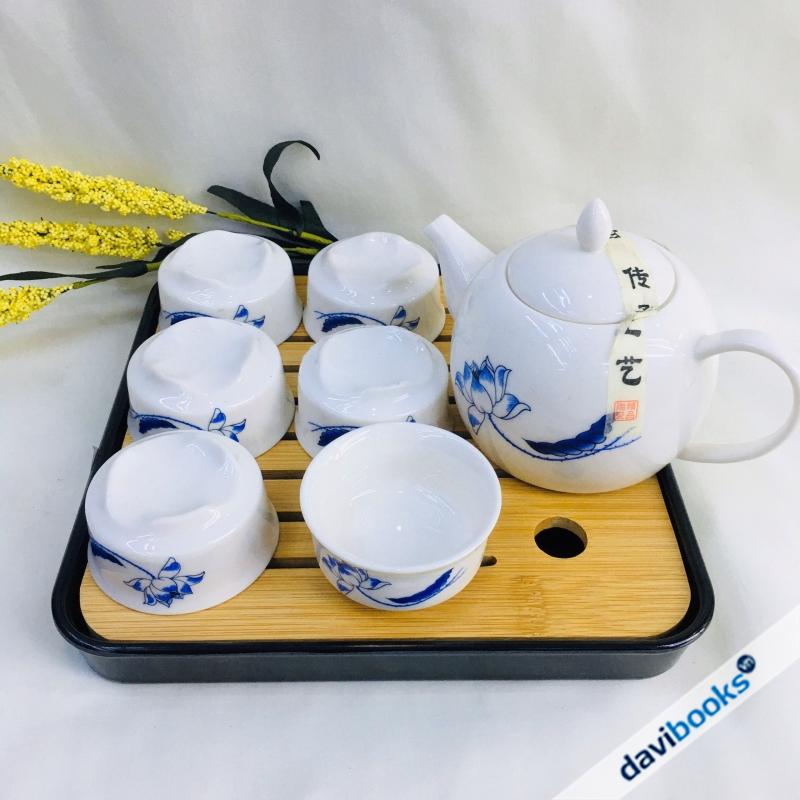 (ad1919) Bộ Ấm Chén Vẽ Hoa Sen