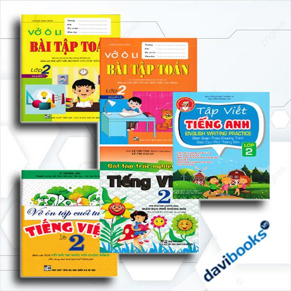Combo Vở Ô Li Bài Tập Toán Lớp 2 + Tập Viết Tiếng Anh Lớp 2 + Vở Ôn Tập Cuối Tuần Và Bài Tập Trắc Nghiệm Tiếng Việt Lớp 2 (Bám Sát SGK Kết Nối Tri Thức Với Cuộc Sống, Bộ 5 Cuốn)