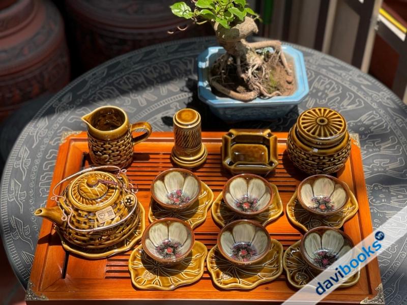 (ad10707) Bộ Ấm Trà Sen Cá Kèm Phụ Kiện