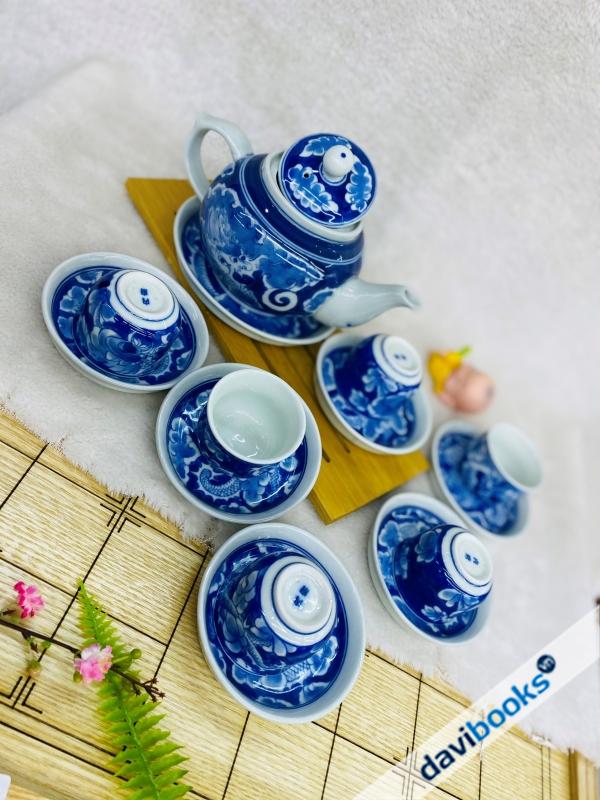 (ad10688) Bộ Ấm Chén Men Lam Quả Hồng