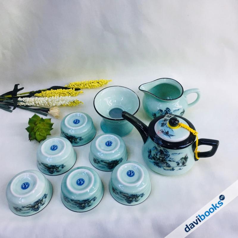 (ad3388) Bộ Ấm Tách Trà Bát Tràng Xanh