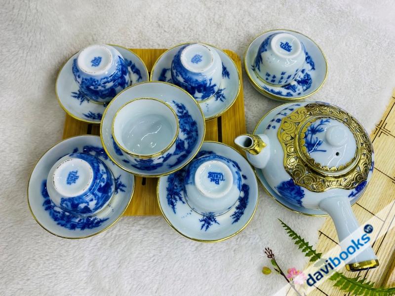 (ad10685) Bộ Ấm Chén Bọc Đồng Tay Ngang