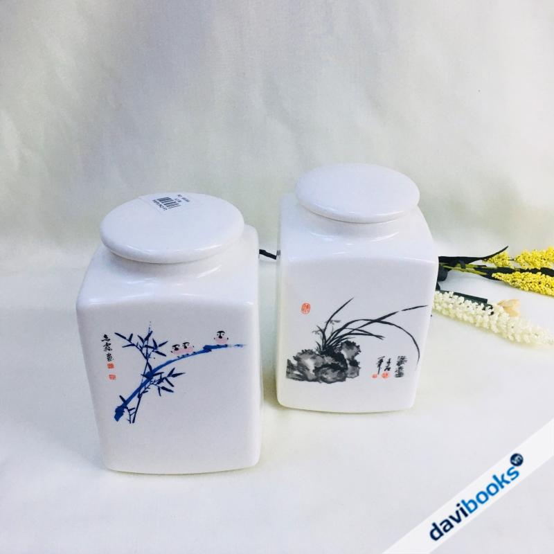 (ad1939) Lọ Chè Gốm Sứ Vuông