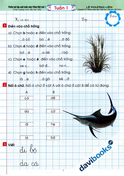 Phiếu Bài Tập Cuối Tuần Môn Tiếng Việt Lớp 1 (Theo Chương Trình Tiểu Học Mới)