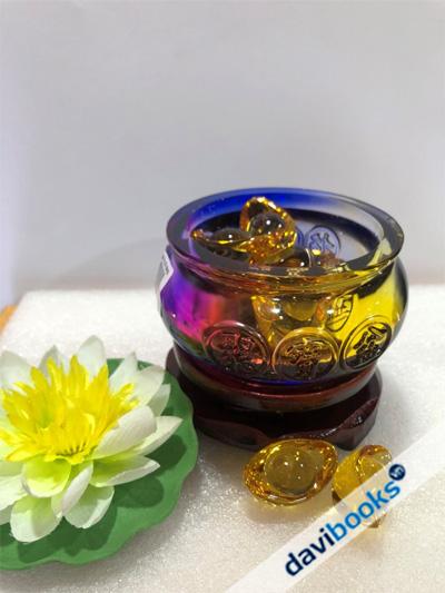 (ad5044) Bát Tụ Bảo Lưu Ly Vàng Và Đế Gỗ