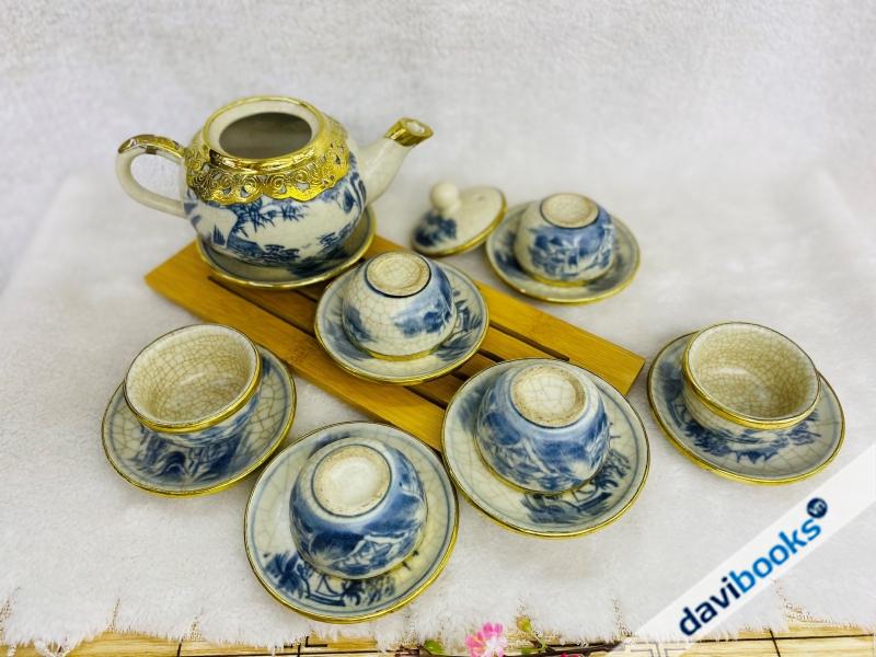 (ad10687) Bộ Ấm Tách Quả Hồng Men Rạn Bọc Đồng Nhỏ