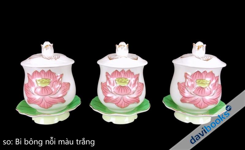 (ad5475) Chung Nước Cúng Phật Đại Bi Bông Sen Nổi Trắng