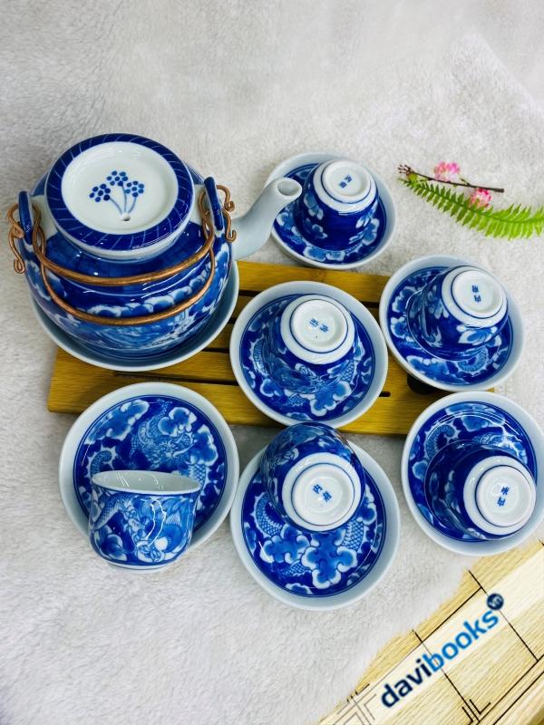 (ad10683) Bộ Ấm Chén Bát Tràng Long Ẩn Vung Lõm