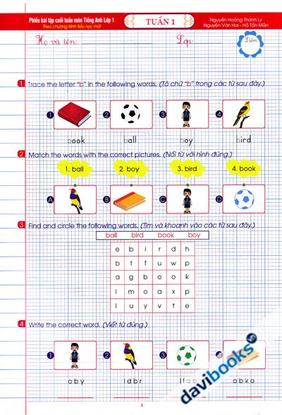Phiếu Bài Tập Cuối Tuần Môn Tiếng Anh Lớp 1 (Theo Chương Trình Tiểu Học Mới)
